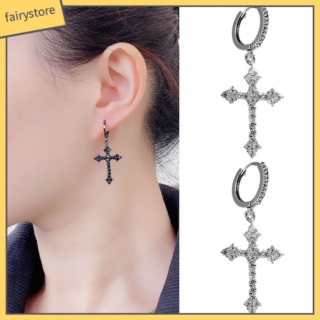 1 Đôi Bông Tai Hình Thánh Giá Đính Đá Zircon Lấp Lánh Dành Cho Nữ