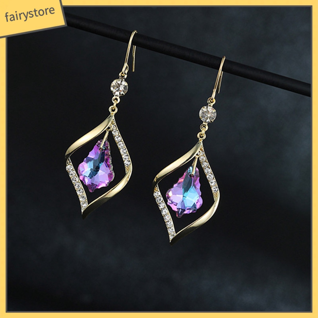 1 Đôi Bông Tai Dáng Dài Đính Đá Lấp Lánh Thời Trang Cho Nữ