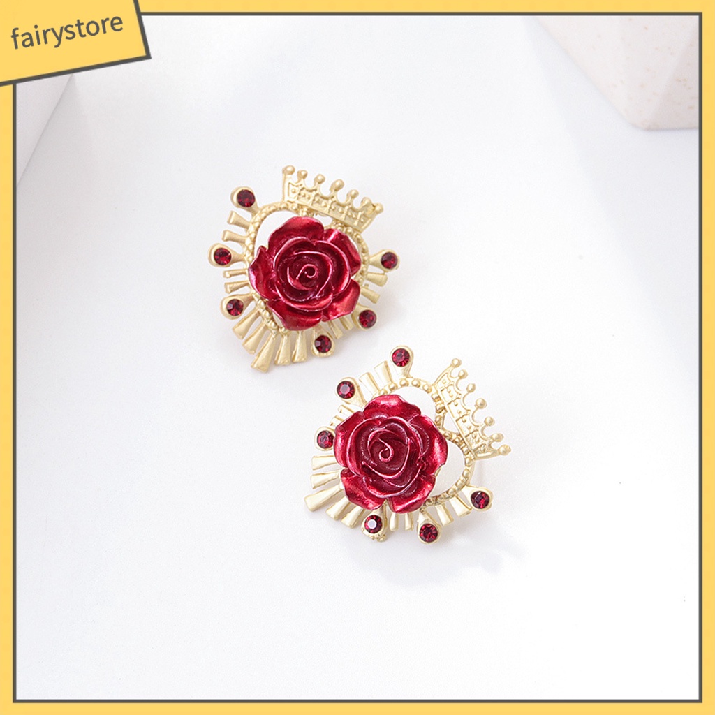 1 Đôi Bông Tai Hợp Kim Hình Hoa Hồng Đính Đá Phong Cách Retro