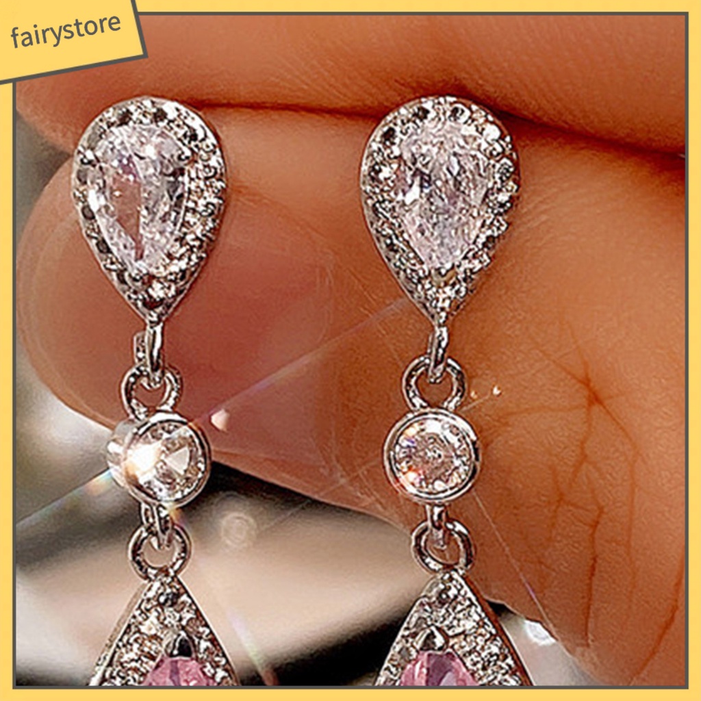 1 Đôi Bông Tai Hình Giọt Nước Bằng Đồng Dát Đá