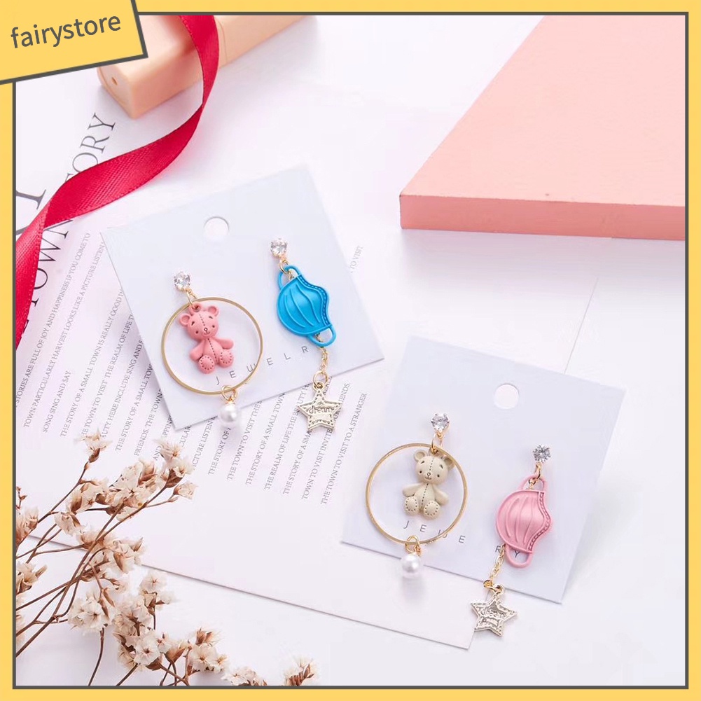 Bông Tai Hình Gấu Hoạt Hình Đính Ngọc Trai Giả Dành Cho Nữ