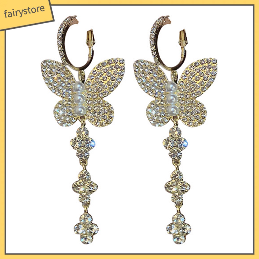 1 Đôi Bông Tai Móc Hình Bướm Đính Ngọc Trai Giả Lấp Lánh Dành Cho Nữ