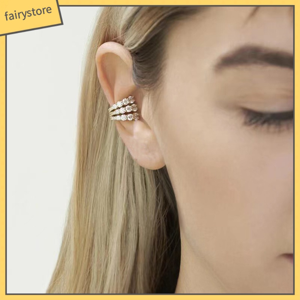 [FRO] 1 Khuyên Tai Dạng Kẹp Thiết Kế Kim Cương Giả Lấp Lánh Nhiều Lớp Dễ Phối Đồ Màu Sắc Sống Động Không Cần Khoan Lỗ Thích Hợp Làm Quà Tặng Trang Sức Nữ