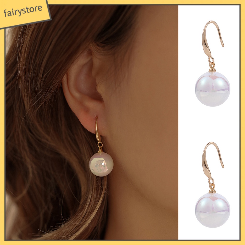 1 Đôi Bông Tai Đính Ngọc Trai Giả Màu Trắng Sáng Bóng Thanh Lịch Dành Cho Nữ