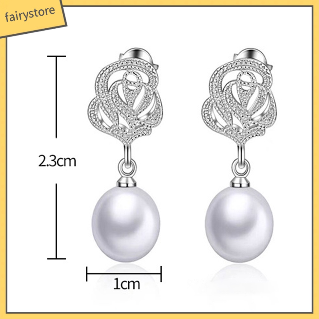 [FRO] Bông Tai Xỏ Lỗ Tròn Đính Hoa Hồng Ngọc Trai Giả Bằng Hợp Kim Thoải Mái Mặc Hàng Ngày Cho Nữ