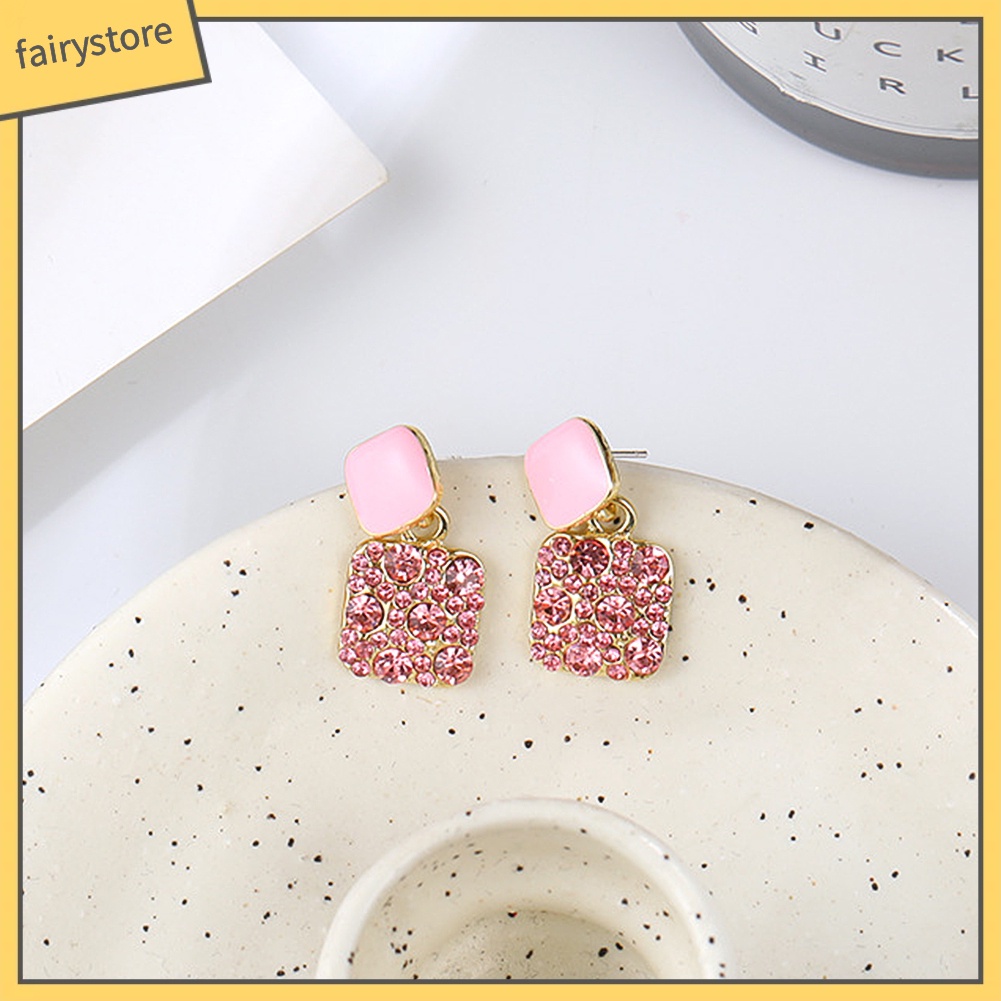 Bông Tai Hình Vuông Đính Đá Toàn Diện Thanh Lịch Cho Nữ