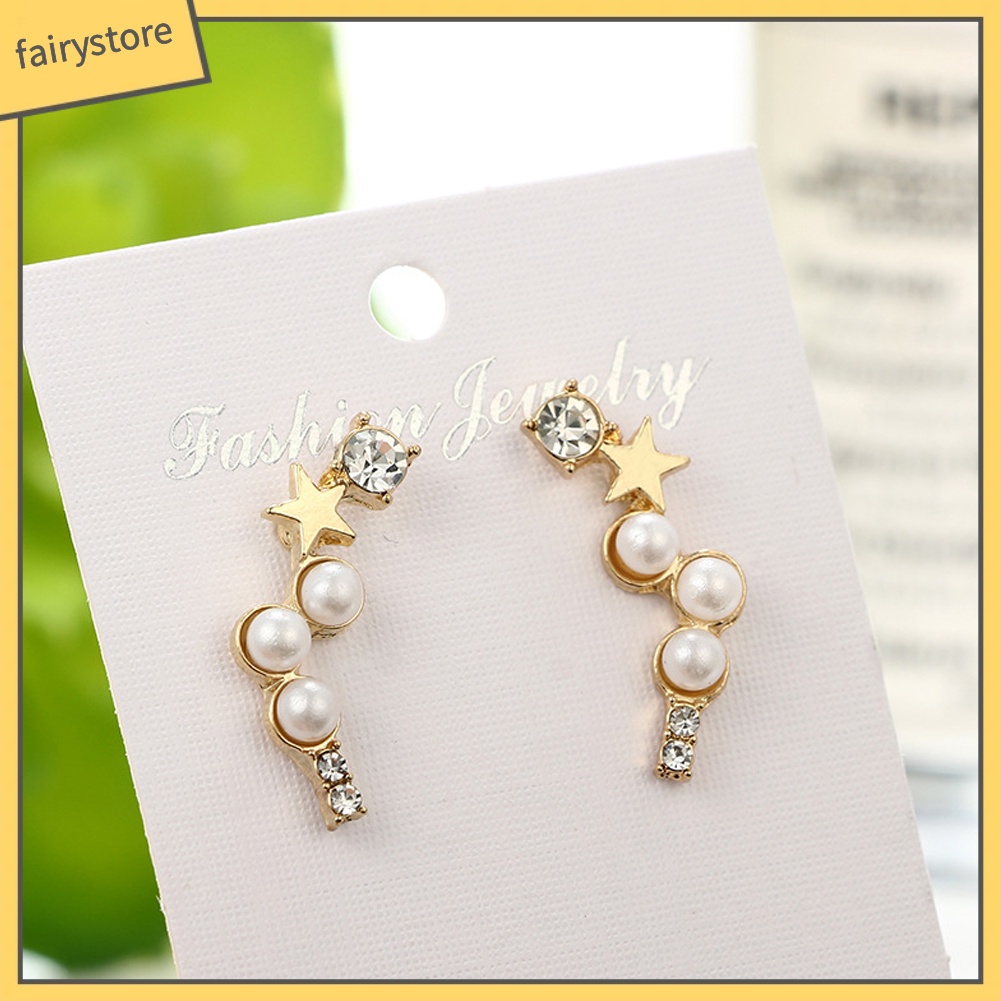 Khuyên Tai Hình Ngôi Sao Đính Đá Và Ngọc Trai Nhân Tạo Thời Trang