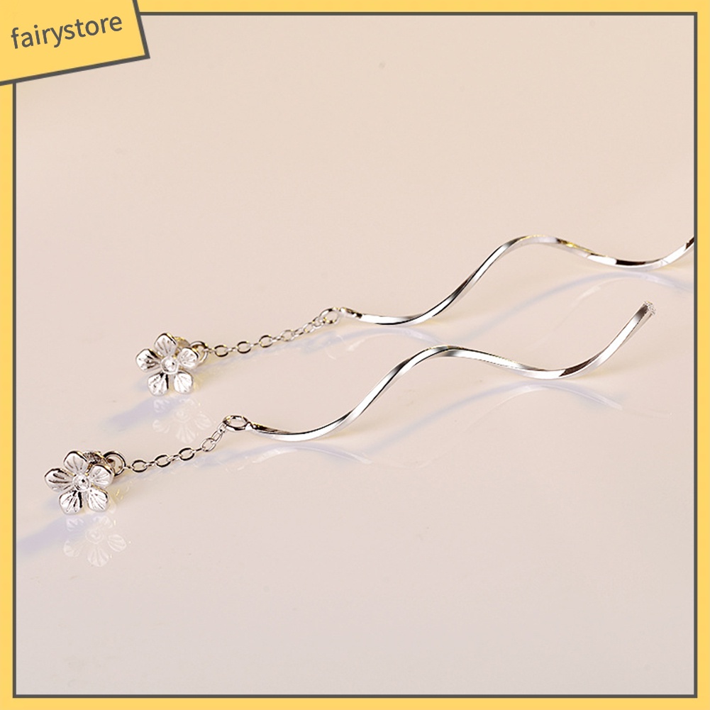 Bông Tai Chuỗi Dài Hình Hoa Tua Rua Gợn Sóng Thời Trang Cho Nữ