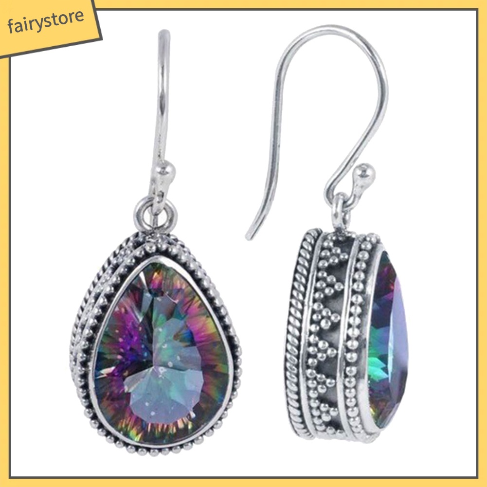 Bông Tai Chuỗi Đính Đá Topaz Giả Hình Giọt Nước Nhiều Màu Thời Trang Cho Nữ