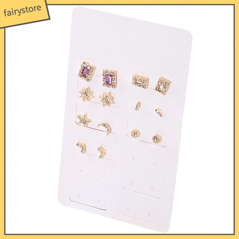 [FRO] Set 7 Cặp Bông Tai Hình Ngôi Sao Mặt Trời Mặt Trăng Chữ V Đính Kim Cương Giả Cho Nữ