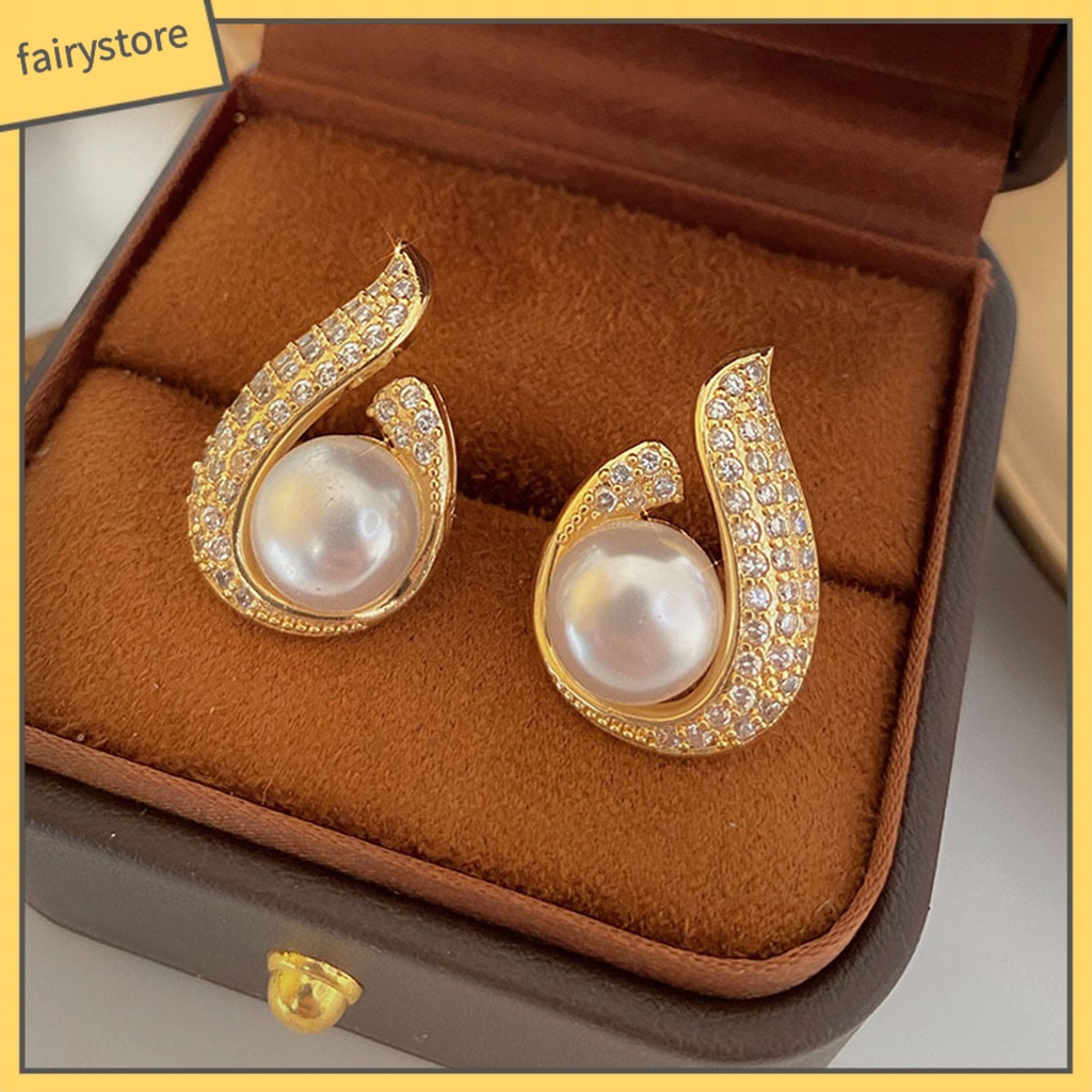 [FRO] 1 Cặp Bông Tai Hình Giọt Nước Đính Ngọc Trai Giả Mạ Điện Trang Trí Bắt Mắt Sang Trọng Không Dễ Rỉ Sét