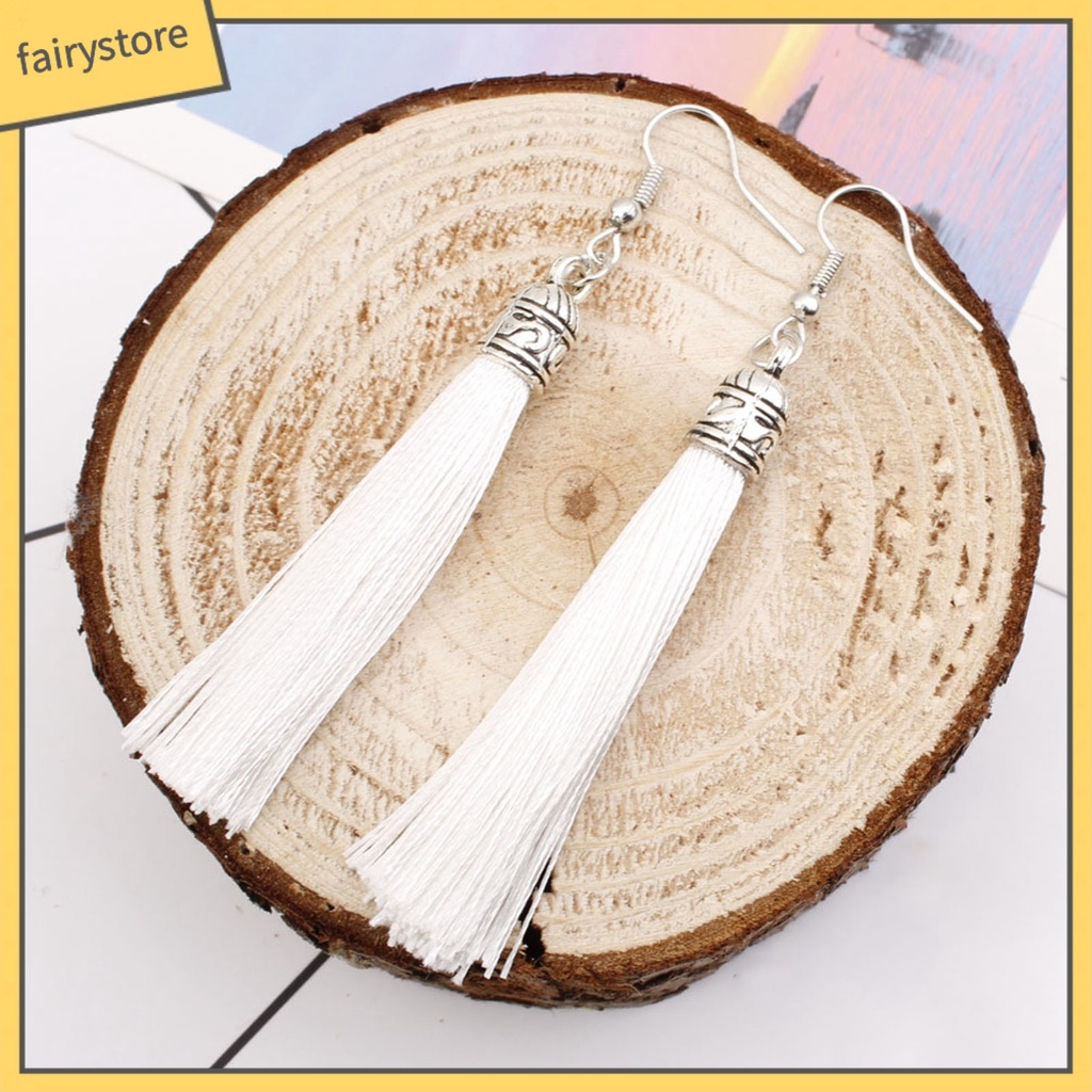 1 Đôi Bông Tai Thiết Kế Móc Tua Rua Phong Cách Bohemian