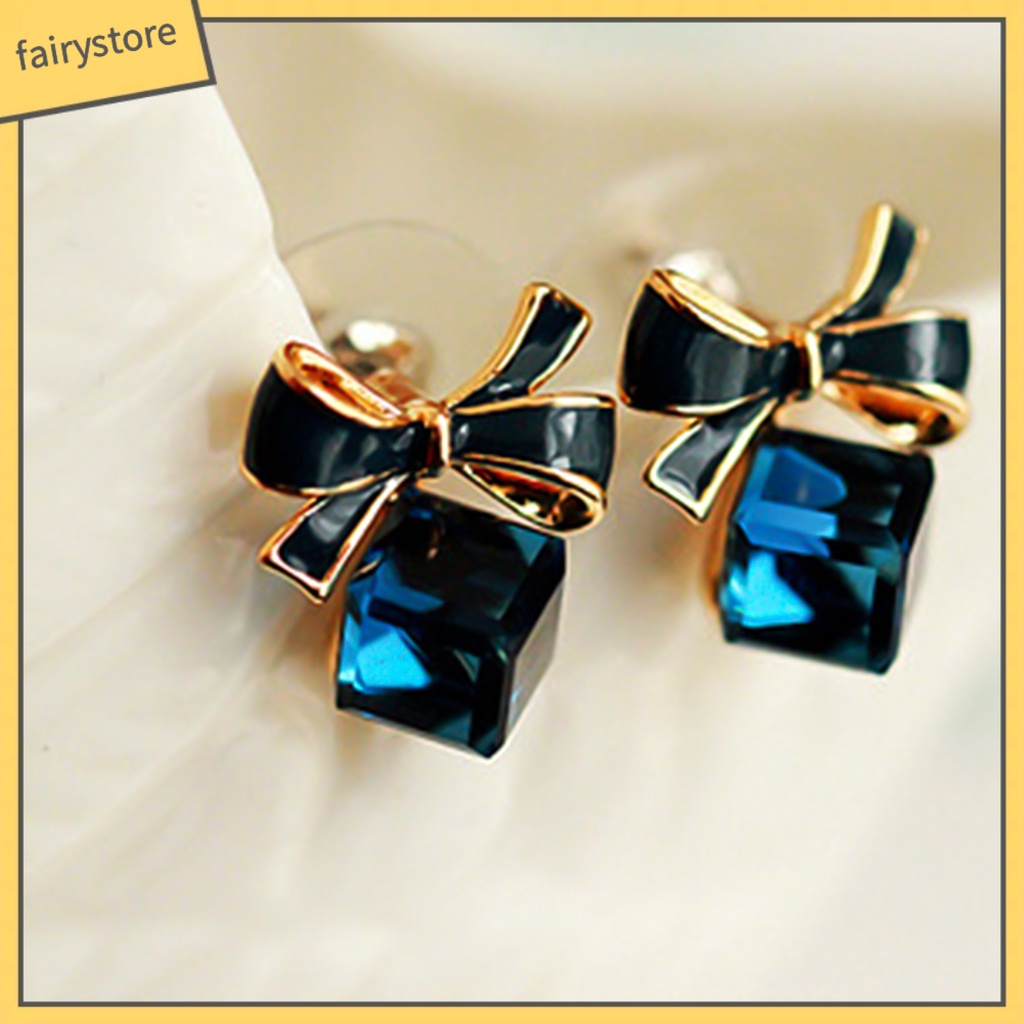 1 Đôi Bông Tai Hình Nơ Đính Pha Lê Giả Thời Trang Dành Cho Nữ