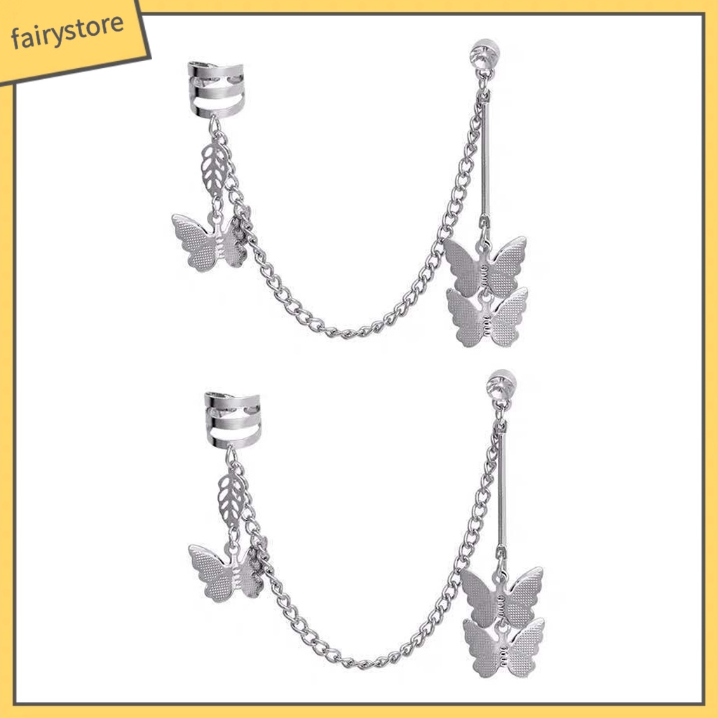 1 Đôi Bông Tai Hình Bướm Màu Bạc Phong Cách Punk Thời Trang Dành Cho Nữ