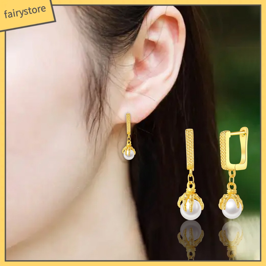 1 Đôi Bông Tai Hình Móng Vuốt Đính Ngọc Trai Nhân Tạo Phong Cách Hip Hop Dành Cho Nam Nữ