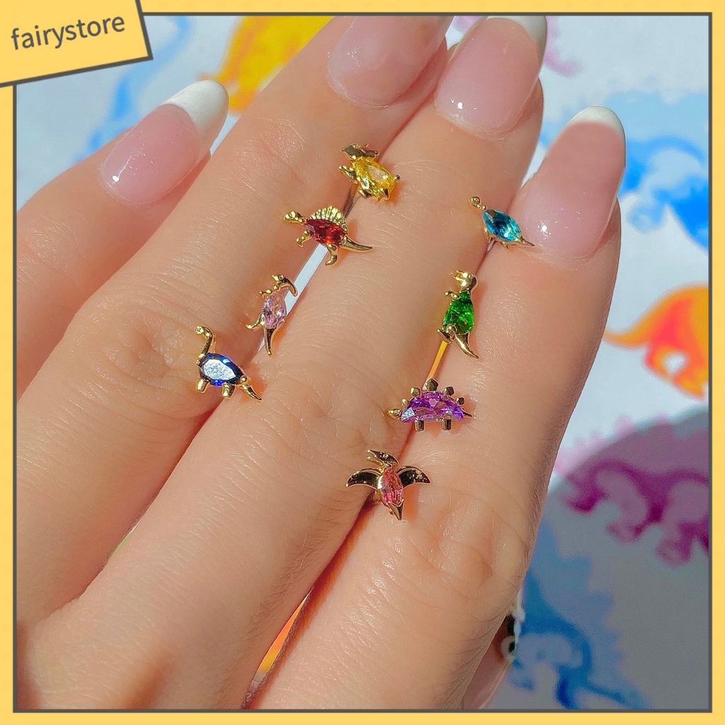 1 Bông Tai Hình Khủng Long Bằng Hợp Kim Đính Đá Zircon Dành Cho Nữ