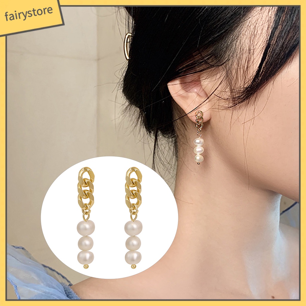 Bông Tai Dáng Dài Đính Ngọc Trai Giả Dễ Thương Cho Nữ