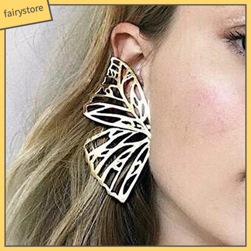 Bông Tai Hình Bướm Bằng Kim Loại Màu Trơn Thời Trang Dự Tiệc Cho Nữ