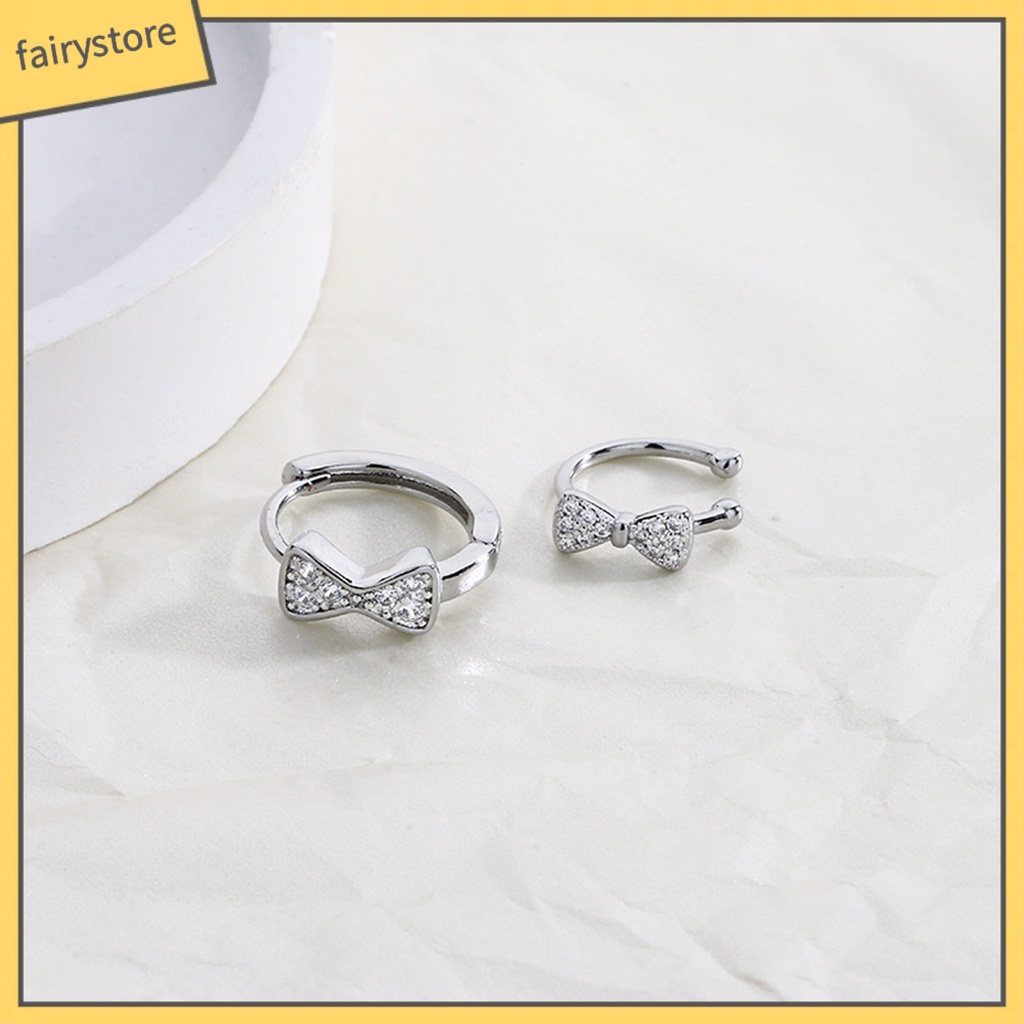 1 Khuyên Vành Tai Hình Nơ Đính Đá Lấp Lánh Phong Cách Pháp