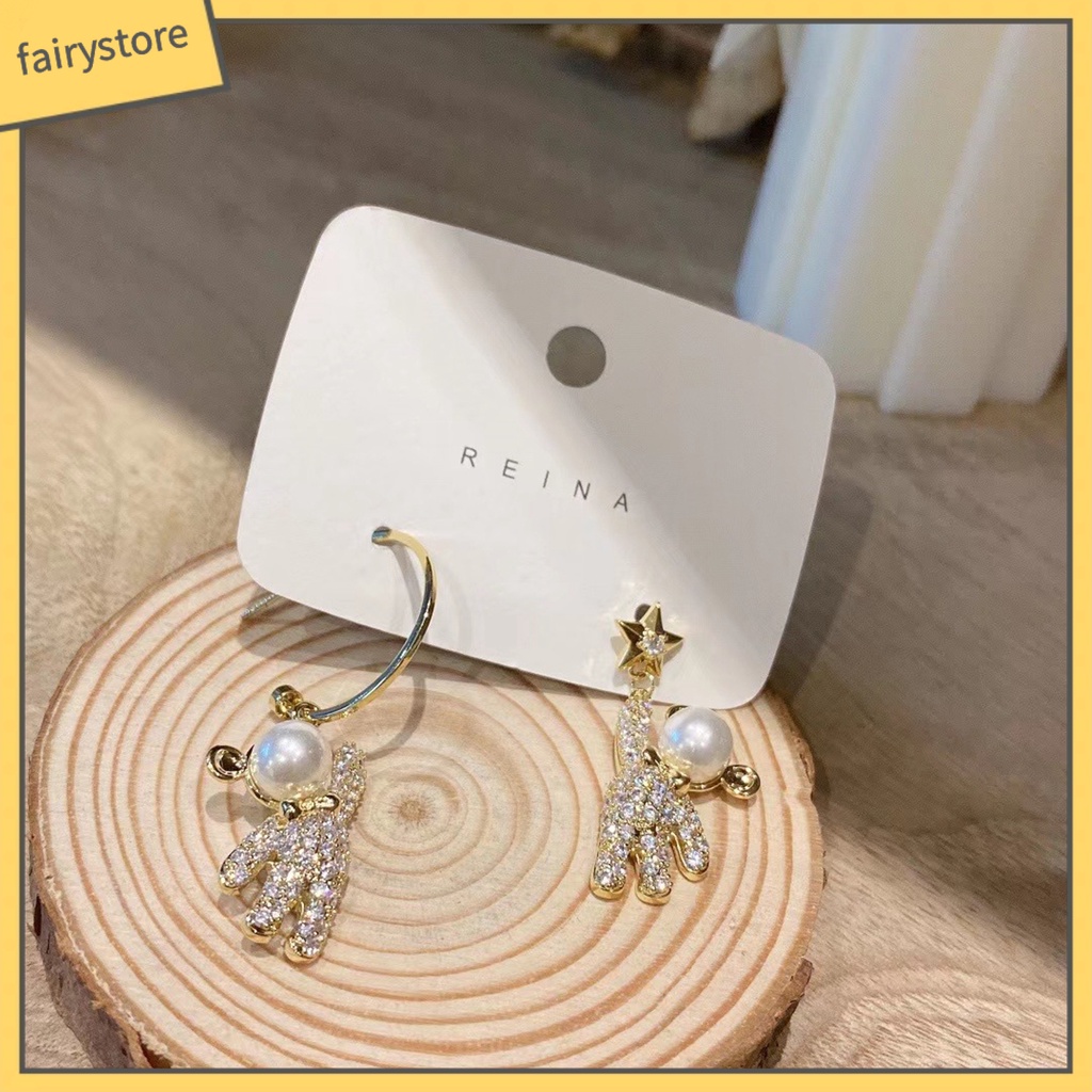 1 Đôi Bông Tai Hình Gấu Hợp Kim Dáng Dài Lấp Lánh Thời Trang Dự Tiệc Dành Cho Nữ