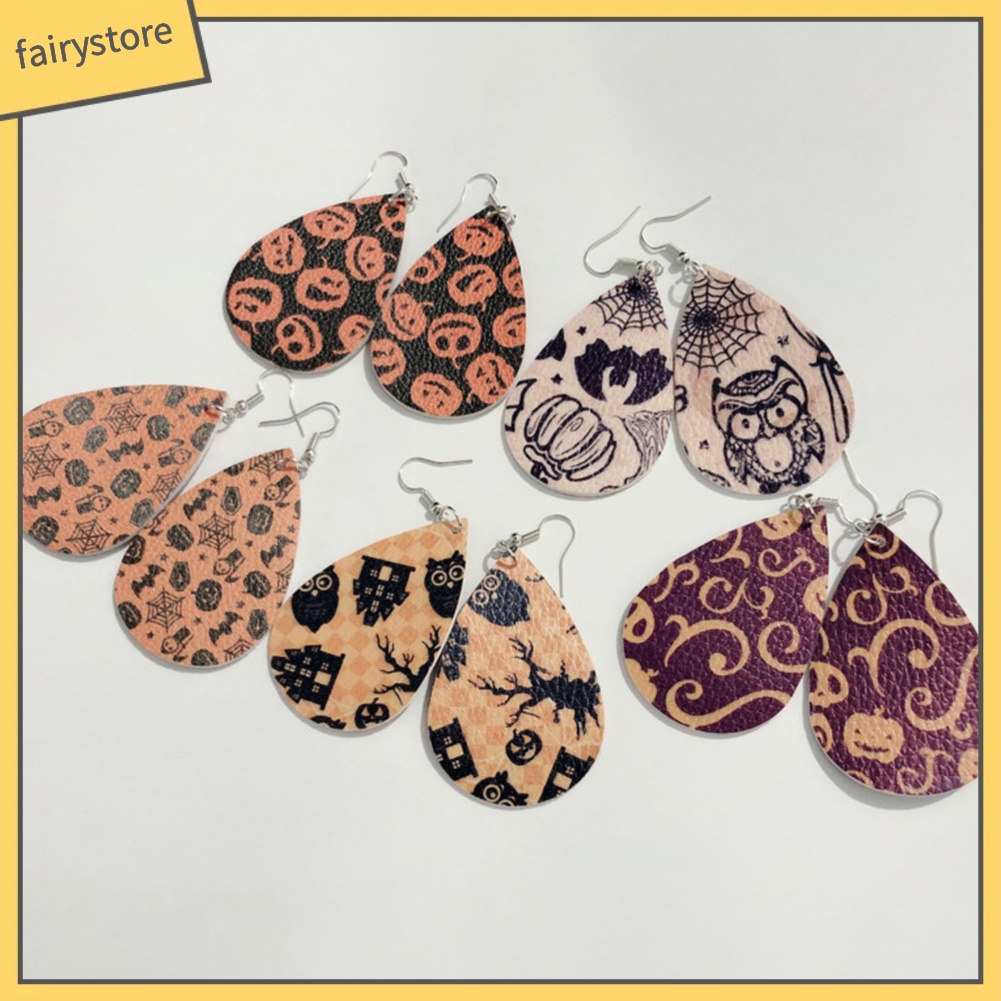 Bông Tai Giả Da Hình Giọt Nước / Đầu Lâu / Bí Ngô / Giọt Nước Phong Cách Halloween Cho Nữ