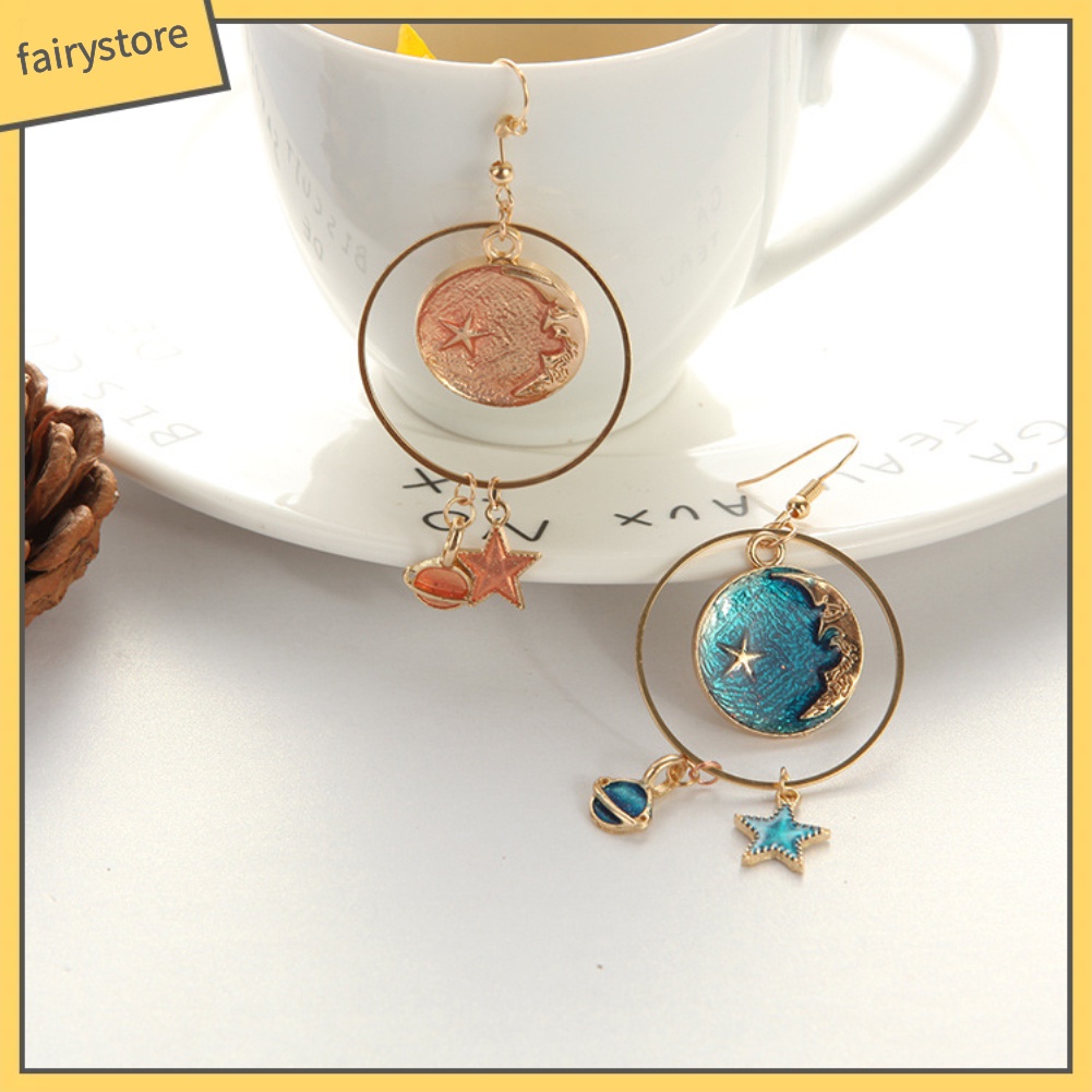 Bông Tai Hình Tròn / Ngôi Sao / Mặt Trăng Thời Trang Cho Nữ