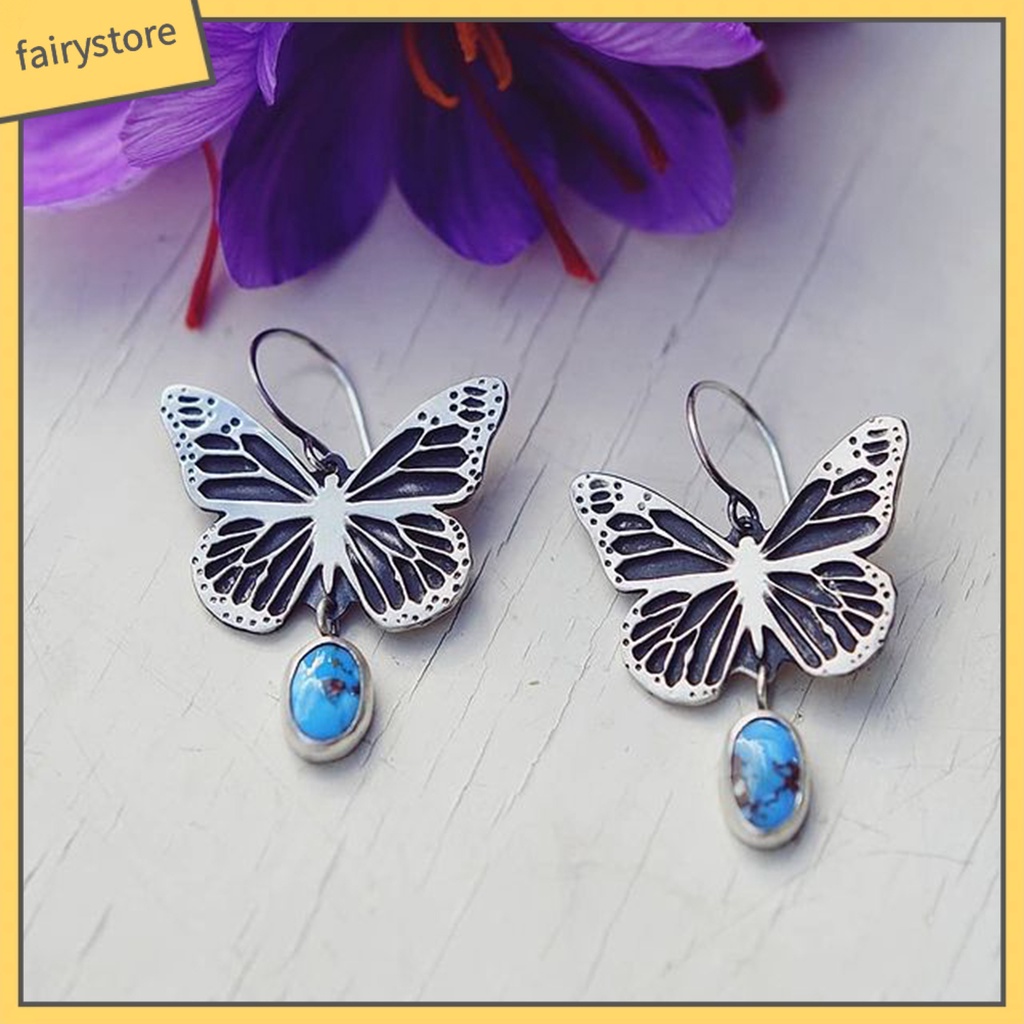 1 Đôi Bông Tai Hình Học Đính Đá Ngọc Lam Nhân Tạo Phong Cách Boho Thời Trang Cho Nữ