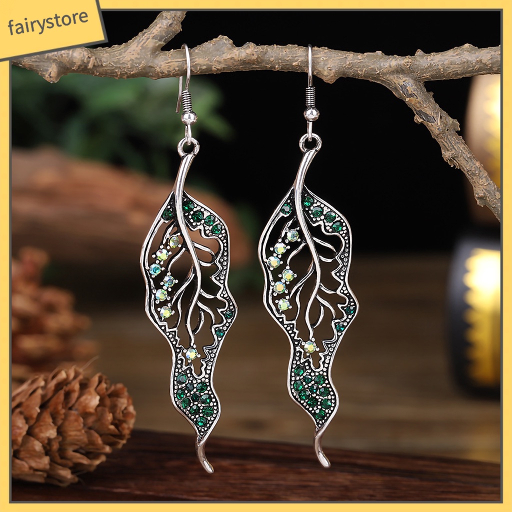 1 Đôi Bông Tai Hình Chiếc Lá Đính Đá Sáng Tạo Dành Cho Nữ