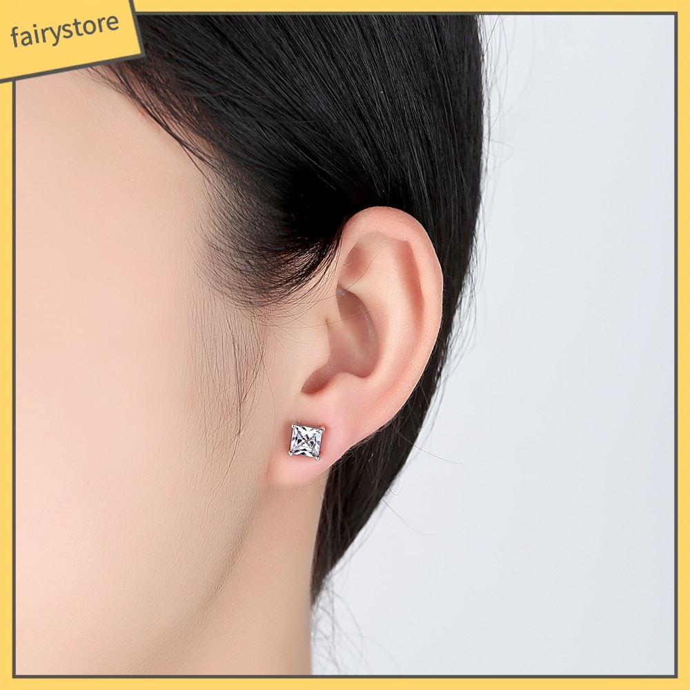 Đôi Bông Tai Hình Vuông Đính Đá Thời Trang Cho Nữ