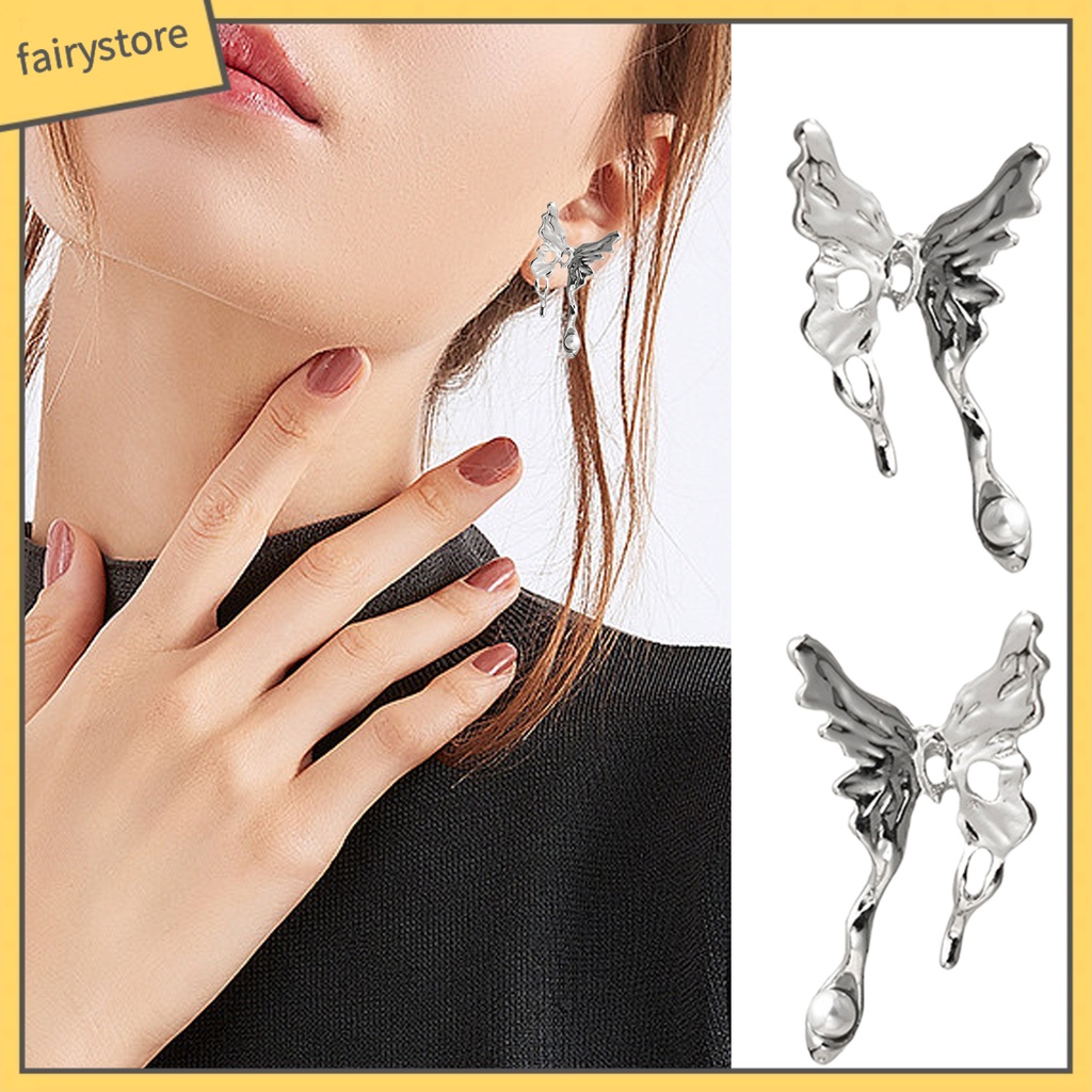 [FRO] 1 Đôi Bông Tai Hình Bướm Nạm Ngọc Trai Giả Bằng Kim Loại Tinh Tế