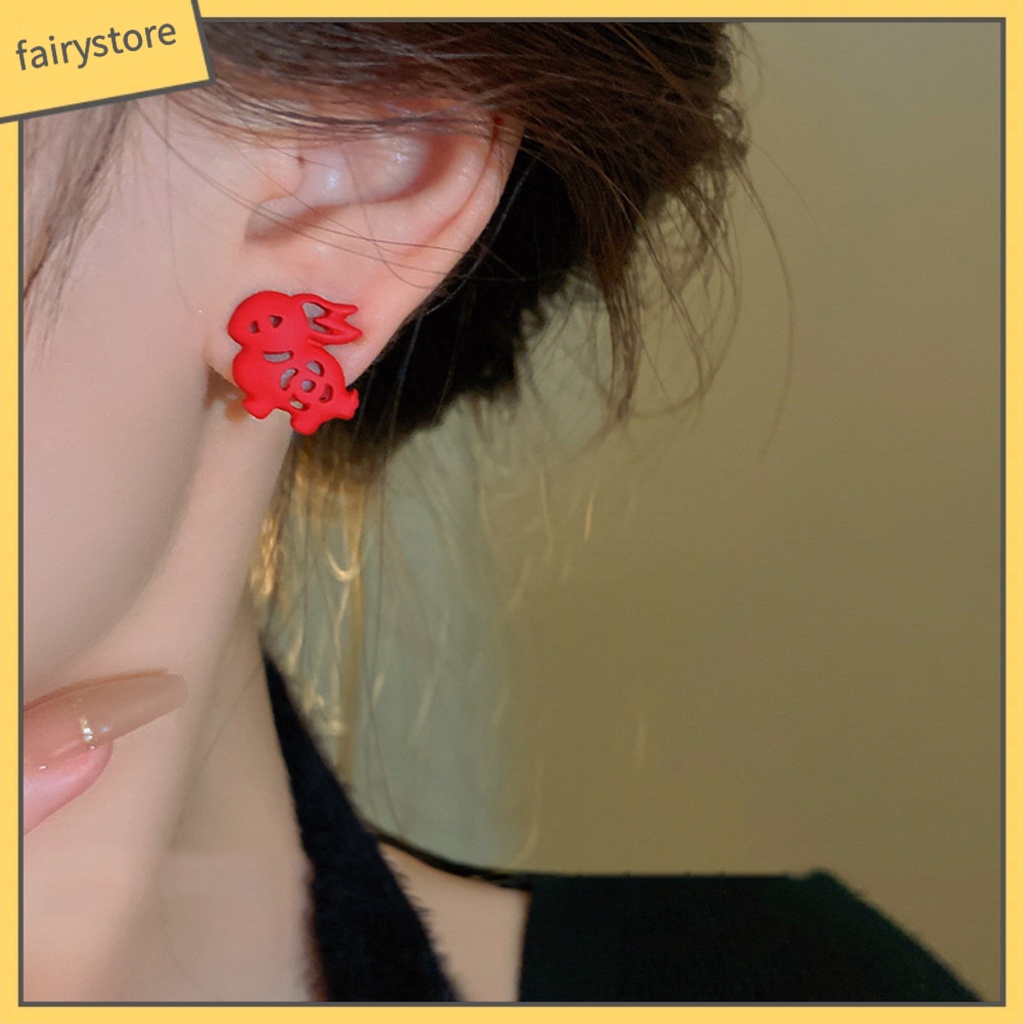 Set 3 Đôi Khuyên Tai Hình Thỏ Hoạt Hình Phong Cách Trung Hoa Ngọt Ngào Cho Nữ