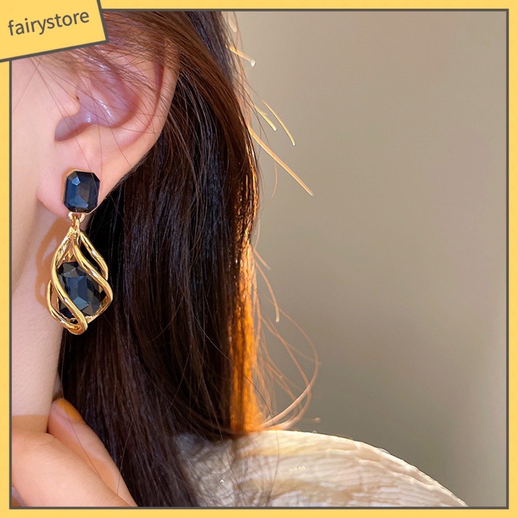 1 Đôi Bông Tai Hình Vuông Đính Đá Ngọc Lục Bảo Nhân Tạo Phong Cách Vintage Thời Trang