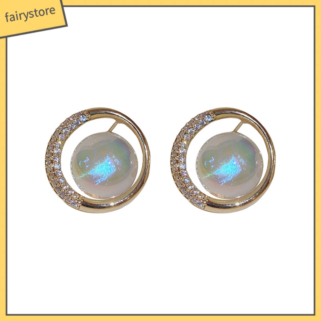 1 Đôi Bông Tai Tròn Đính Ngọc Trai Giả Lấp Lánh