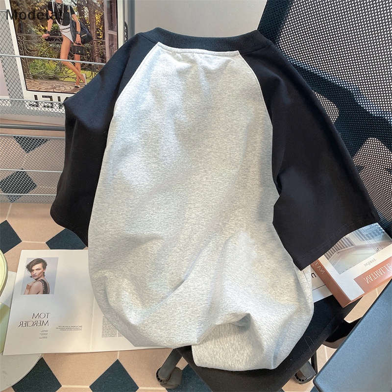 Mfc Áo Thun Mùa Hè Tay Cộc Phối Màu Tương Phản In Họa Tiết Cổ Điển WTD