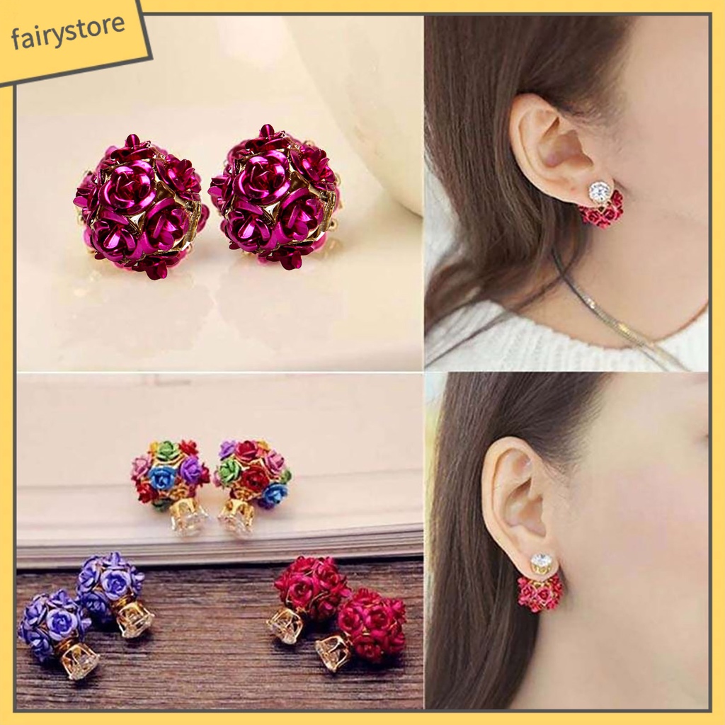 Bông Tai Hình Hoa Hồng Đính Đá Bằng Hợp Kim Tinh Tế Thời Trang Dự Tiệc