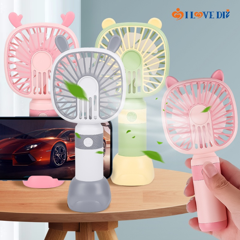 Quạt Cầm Tay Mini Họa Tiết Hoạt Hình Vui Nhộn Có Thể Sạc Lại Bằng Cổng USB