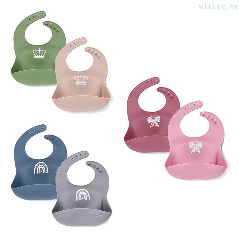 Set 2 Yếm Ăn Silicone Cấp Thực Phẩm Chống Nước Có Thể Điều Chỉnh Kích Cỡ Cho Bé Sơ Sinh