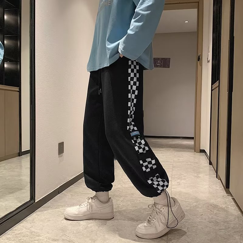 Quần Dài Thể Thao Ống Đứng In Họa Tiết Caro Phong Cách Hàn Quốc Thời Trang Xuân Thu Cho Nam