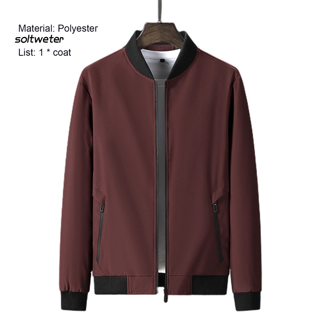 Áo Khoác Cổ Đứng Màu Trơn Dáng Rộng Có Túi Và Khóa Kéo Thời Trang Xuân Thu Cho Nam