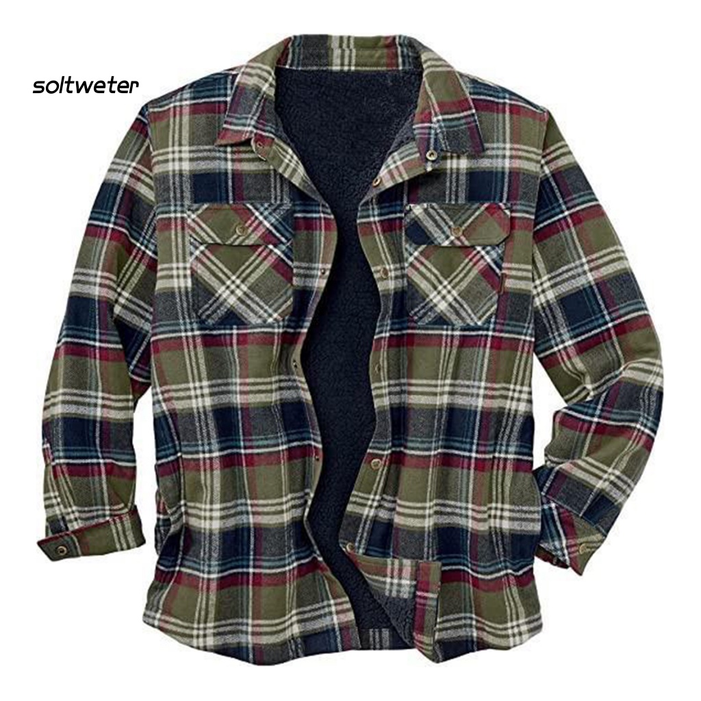 Áo Khoác Tay Dài Giữ Ấm Mùa Thu Lót Lông Dày Kẻ Sọc Nhiều Túi ST Dành Cho Bạn Nam Làm Việc