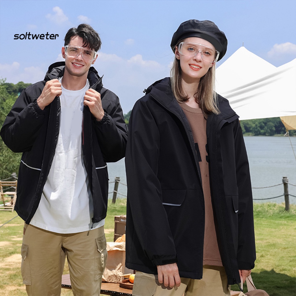 Áo Khoác Unisex Có Nón Bằng Vải Cotton Màu Trơn Chống Gió Chống Tia UV Có Khóa Kéo Dùng Khi Leo Núi Ngoài Trời