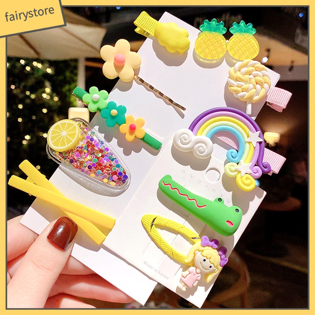 Kẹp Tóc Mái Cầu Vồng Họa Tiết Hoa / Dâu Hoạt Hình Cho Bé Gái