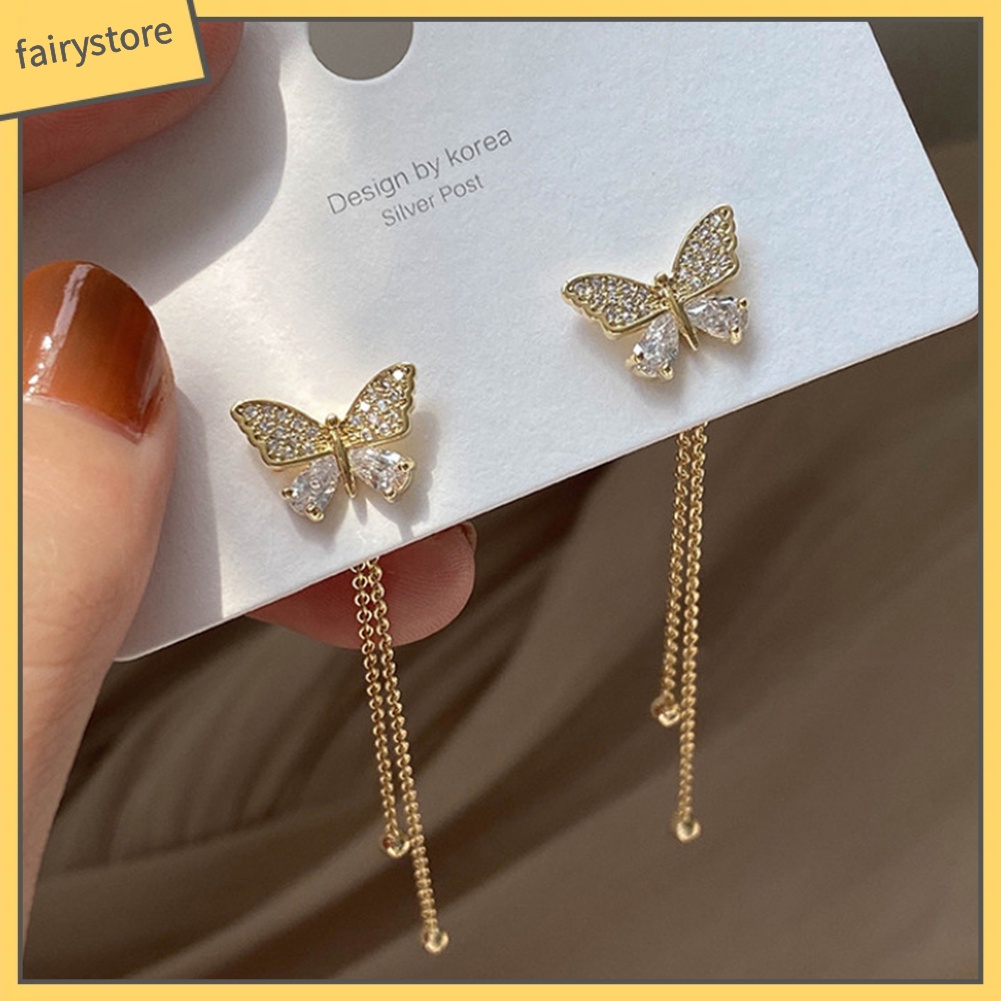 Bông Tai Dài Hình Bướm Bằng Kim Loại Đơn Giản Dành Cho Nữ