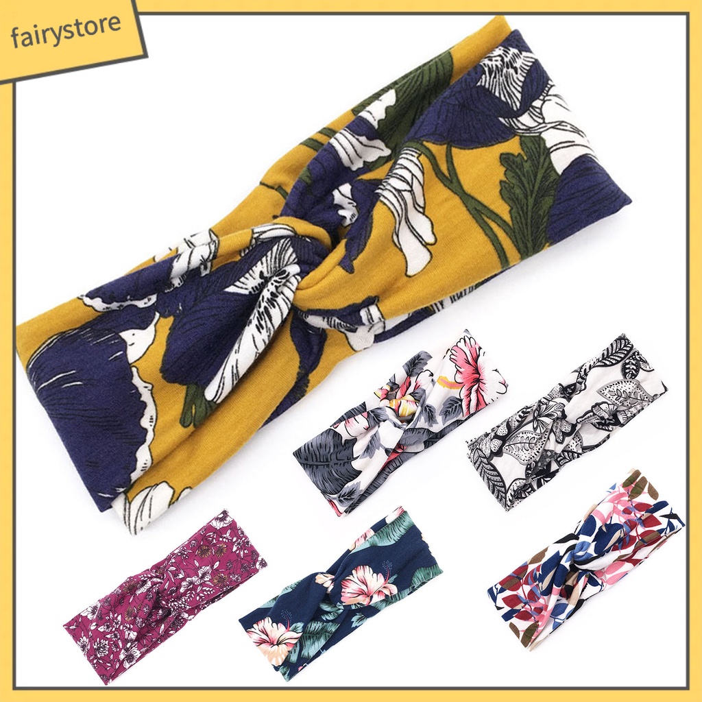 Băng Đô Cài Tóc Bản Rộng Co Giãn In Họa Tiết Hoa Xinh Xắn Cho Nữ