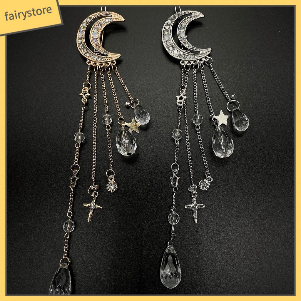 Kẹp Tóc Hình Trăng Sao Đính Đá Phối Tua Rua Thời Trang Cho Nữ