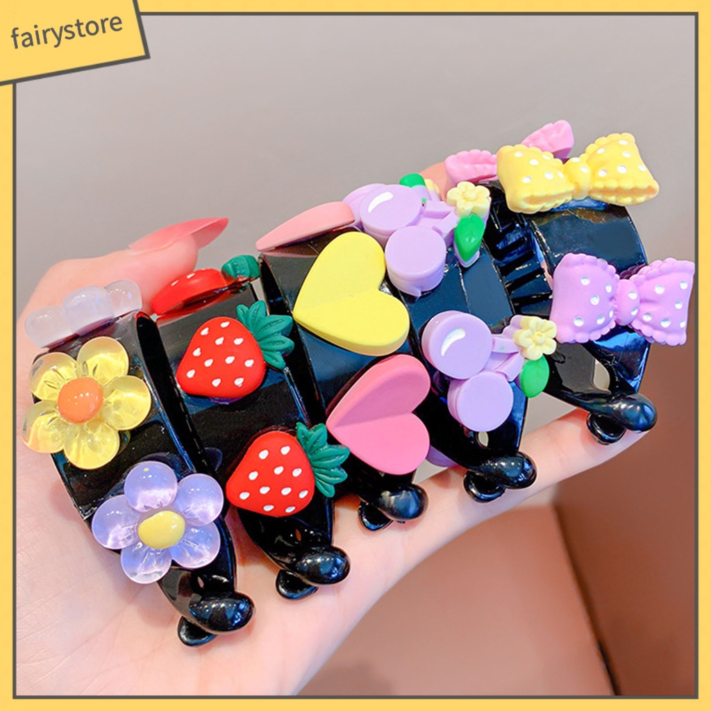 Kẹp Tóc Đuôi Ngựa Hình Trái Tim / Dâu Tây / Hoạt Hình Chống Trượt Dễ Thương Cho Bé