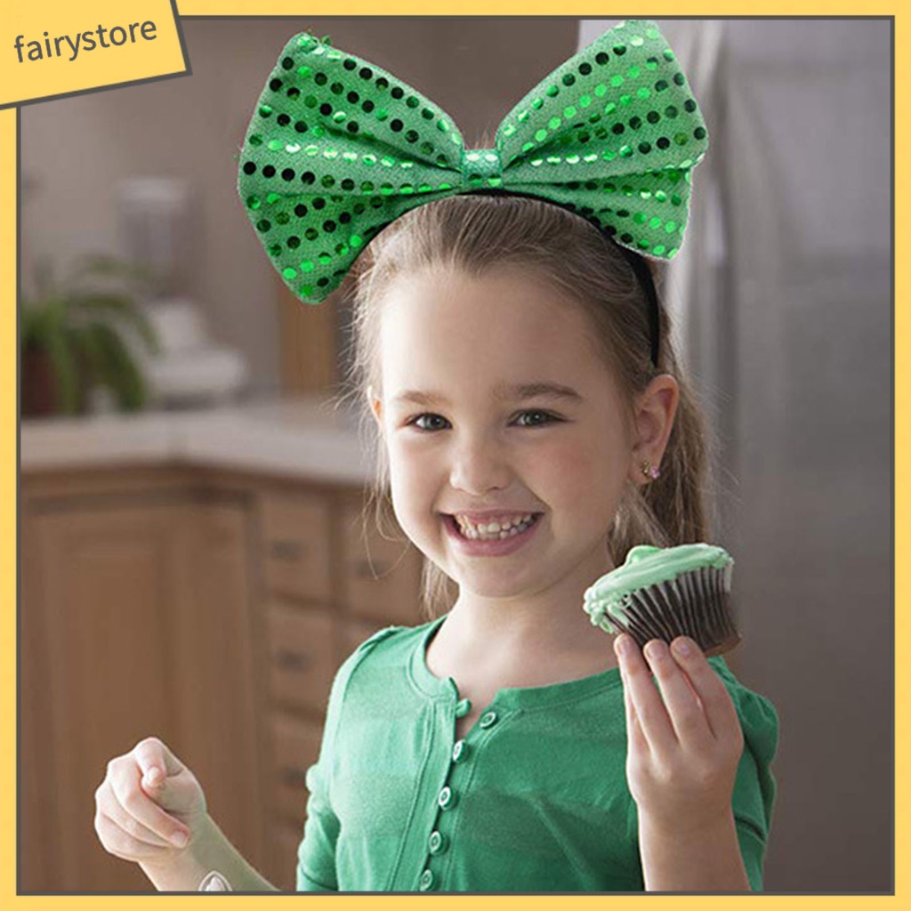 Băng Đô Cài Tóc Hình Nón Đính Nơ Lấp Lánh Cho Ngày Thánh Patricks