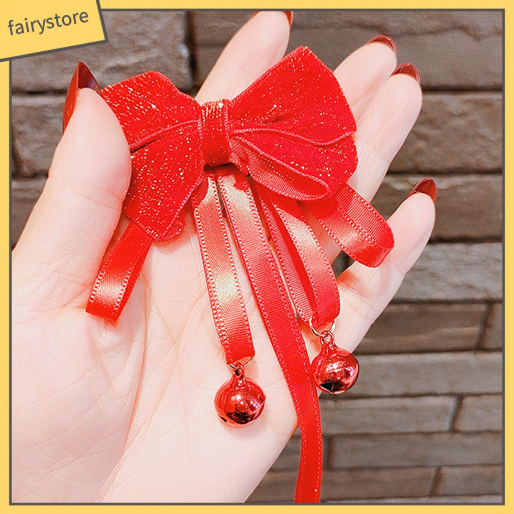1 Cặp Kẹp Tóc Nơ Ruy Băng Dài Màu Đỏ Dễ Thương Có Chuông Thanh Lịch Dành Cho Bé Gái Mặc Trong Năm Mới