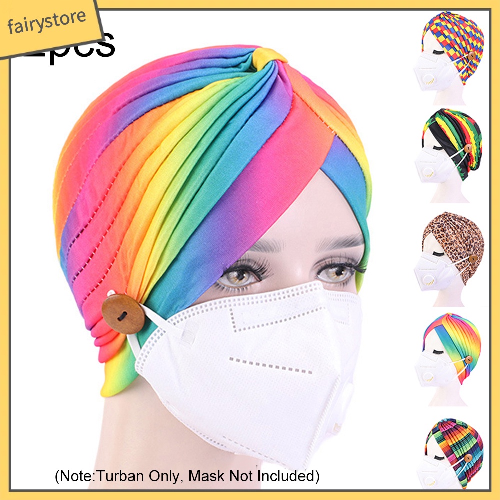 Set 2 Mũ Turban In Họa Tiết Cầu Vồng Thời Trang Nữ