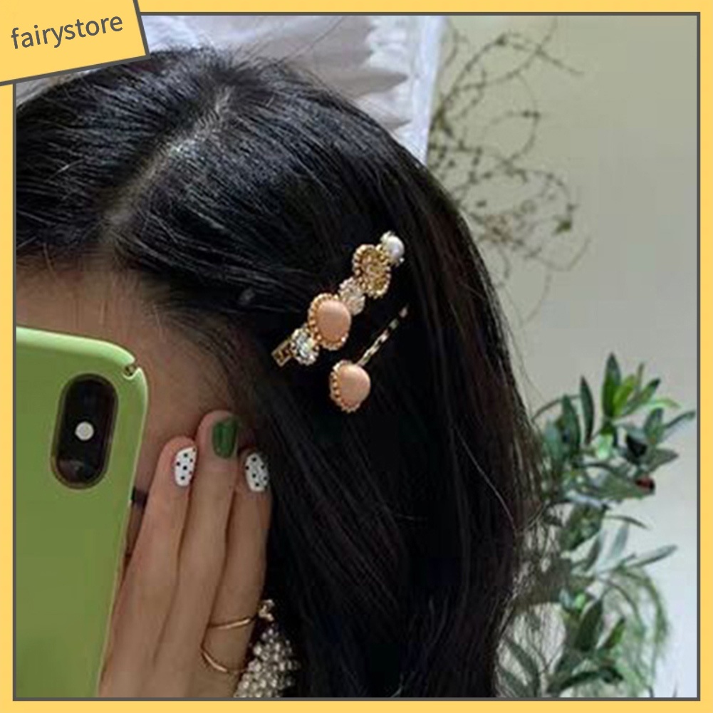 Set 2 Kẹp Tóc Đính Đá / Ngọc Trai Giả Thời Trang Nữ